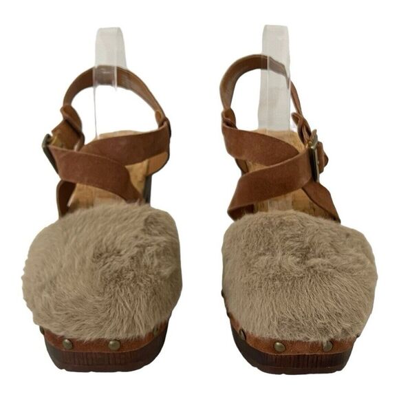 Korks Womens Size 10 Faux Fur Ankle Strap Wendy Clog - Picture 2 of 8